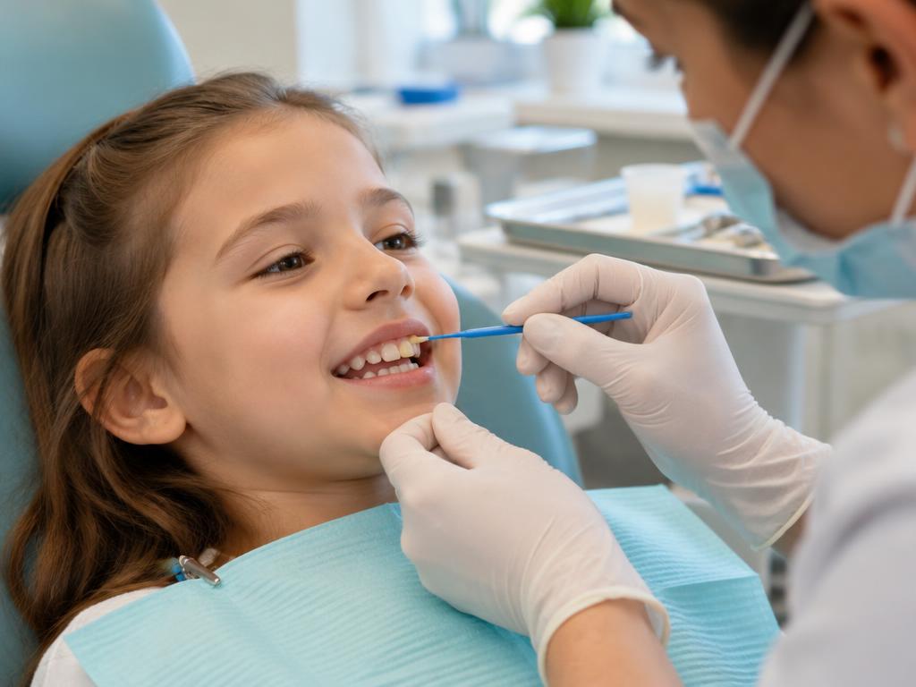 A small brush paints a thin fluoride coating onto a tooth.
